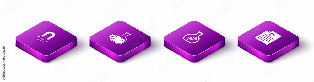 Set Isometric Magnet with money, Bioengineering, DNA research, search and Clinical record icon. Vector Set Isometric Magnet with money, Bioengineering, DNA research, search and Clinical record icon. Vector