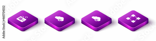 Set Isometric Proof of stake, Cryptocurrency cloud mining, and Blockchain technology icon. Vector