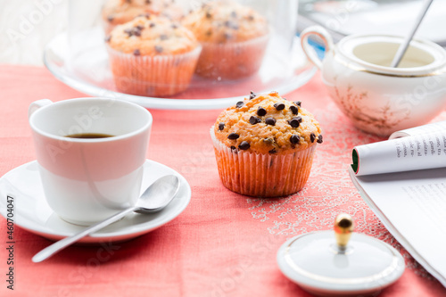 Coffee break with chocolate chips muffins
