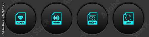 Set RUBY file document, WAV, BMP and GIF icon. Vector
