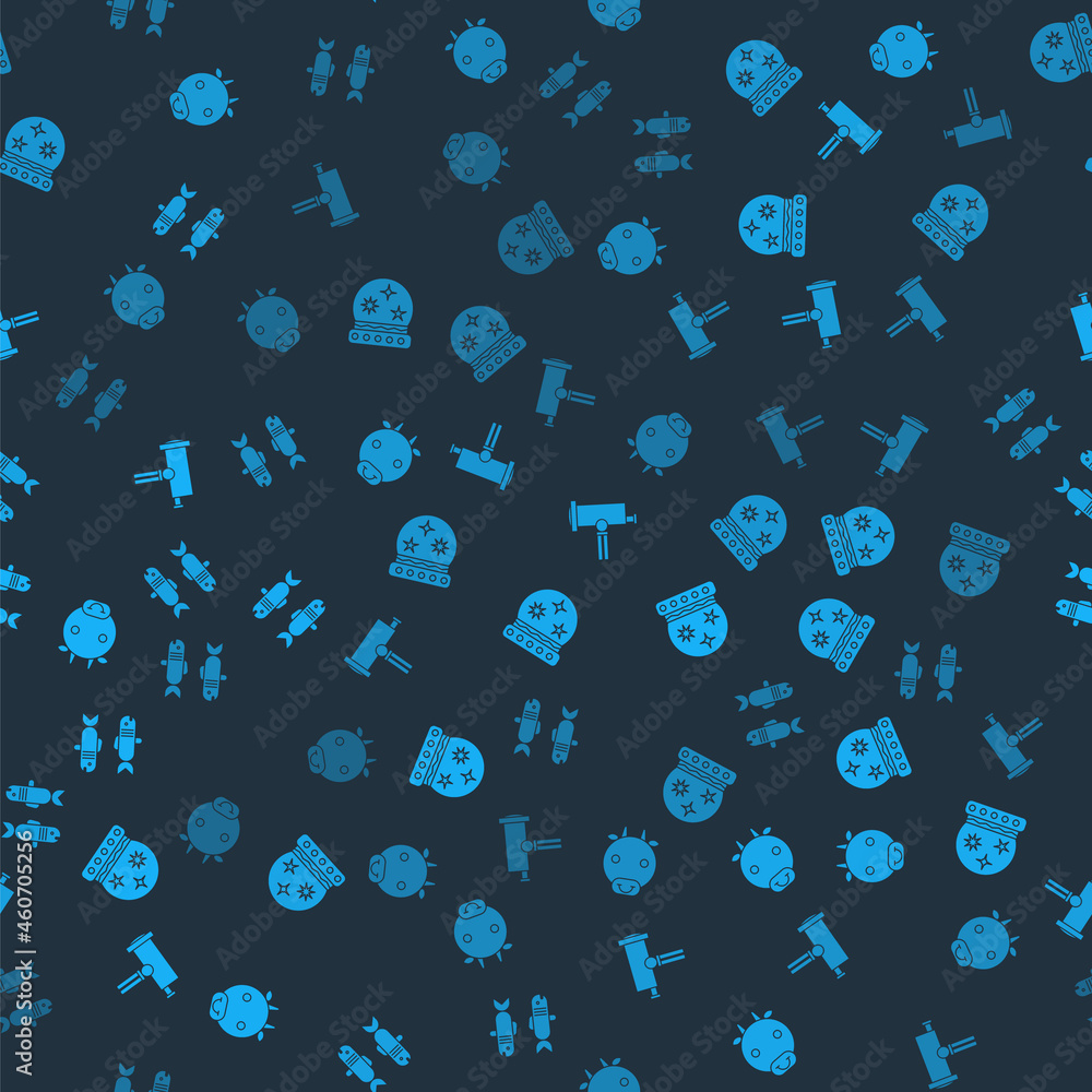 Set Ox zodiac, Magic ball, Telescope and Pisces on seamless pattern. Vector Set Ox zodiac, Magic ball, Telescope and Pisces on seamless pattern. Vector
