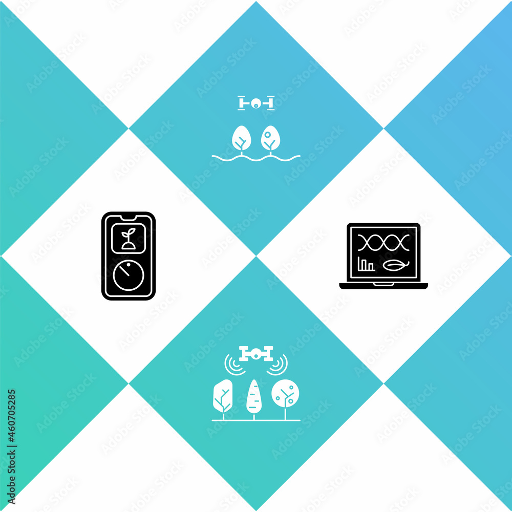 Set Smart farming technology, with drone, and Genetic engineering modification icon. Vector Set Smart farming technology, with drone, and Genetic engineering modification icon. Vector