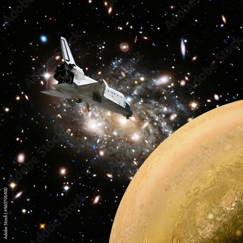 Fototapeta Naklejka Na Ścianę i Meble -  Shuttle goes to alien planet. The elements of this image furnished by NASA.