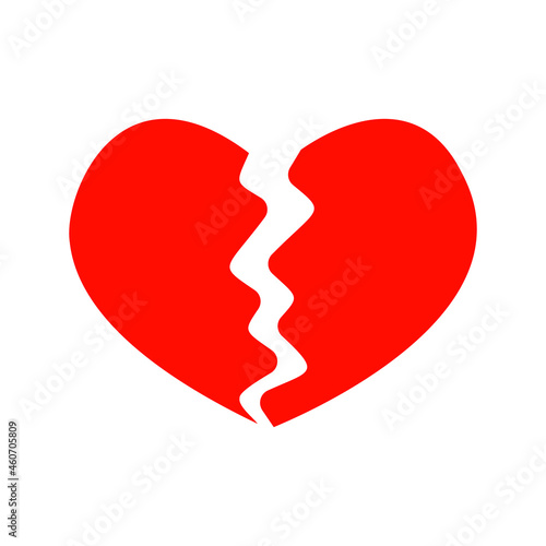 Red broken heart icon isolated on white background. Symbol of heartbreak, divorce, parting, heartache, infarct. Vector flat illustration.