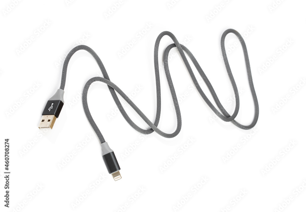 Smart Phone Lightning Cable Isolated on white screen - Image Smart Phone Lightning Cable Isolated on white screen - Image