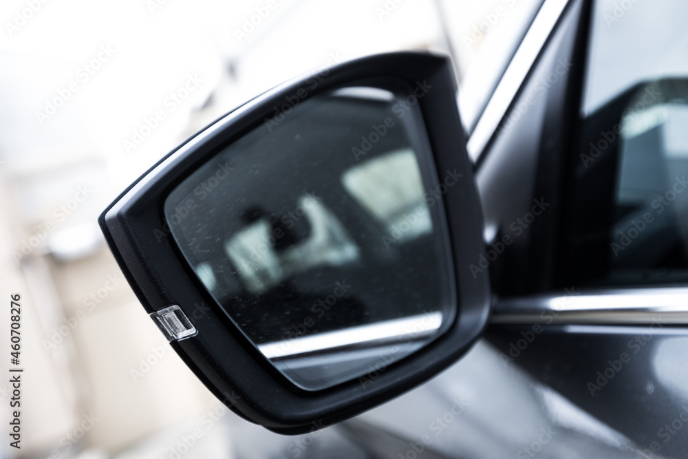 view of the outside car rearview mirror- Image