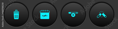 Set Trash can, No smoking days, and Broken cigarette icon. Vector