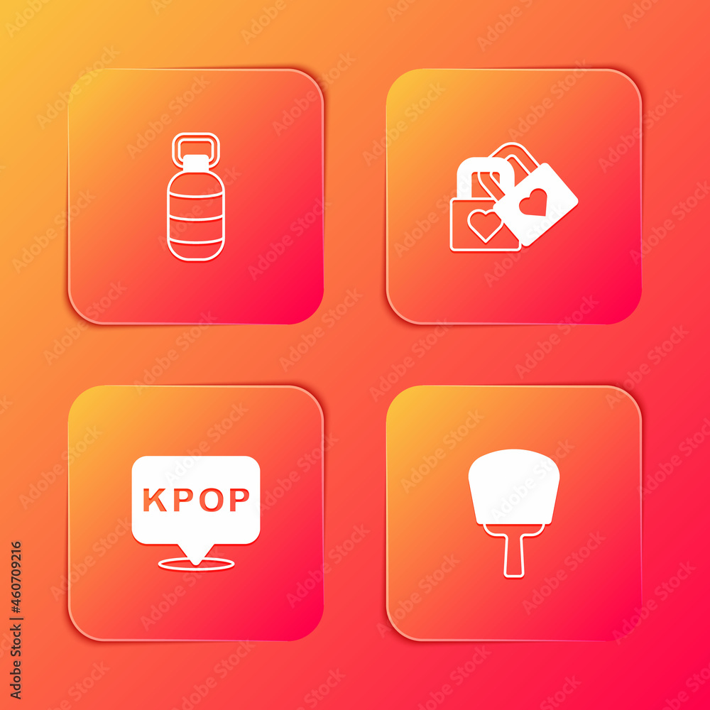 Set Korean lantern, Lock with heart, K-pop and hand fan icon. Vector Set Korean lantern, Lock with heart, K-pop and hand fan icon. Vector