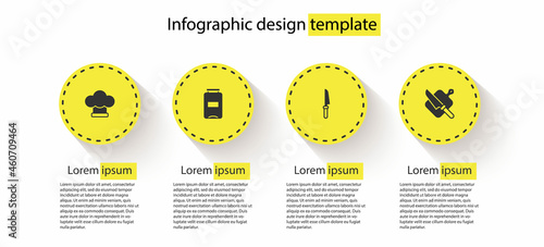 Set Chef hat, Jam jar, Knife and Cutting board and knife. Business infographic template. Vector