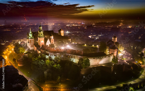 Wawel Royal Castle at night, Krakow, Poland