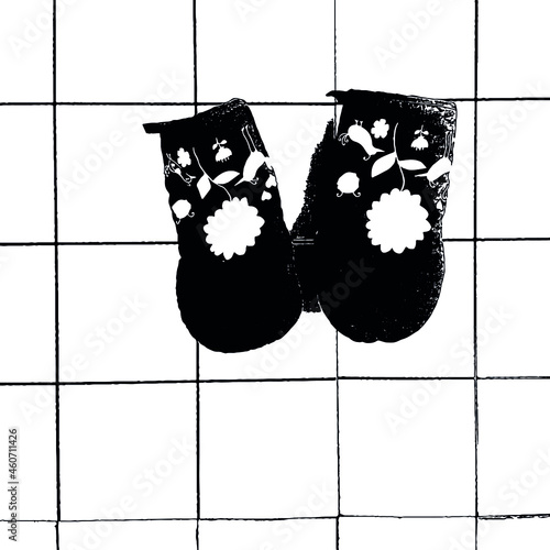 Vector abstract black and white ink sketch: Kitchen gloves