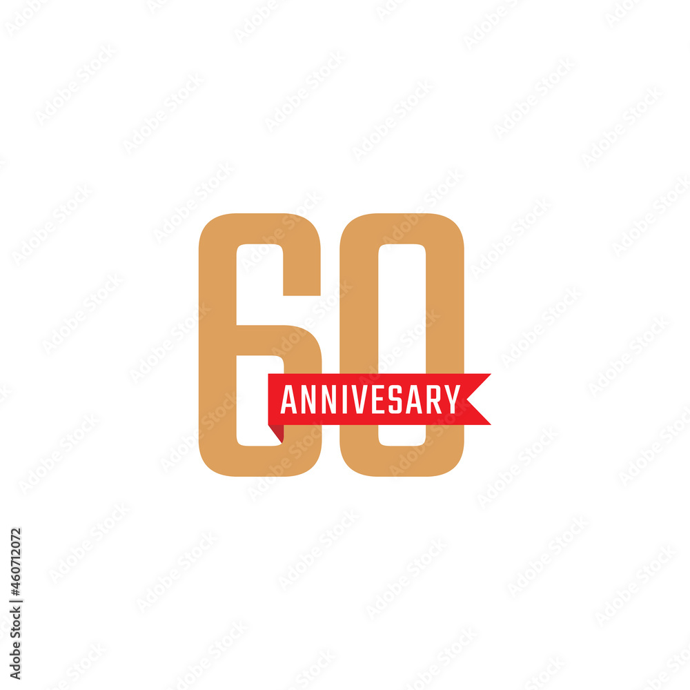 60 Year Anniversary Celebration with Red Ribbon Vector. Happy Anniversary Greeting Celebrates Template Design Illustration 60 Year Anniversary Celebration with Red Ribbon Vector. Happy Anniversary Greeting Celebrates Template Design Illustration