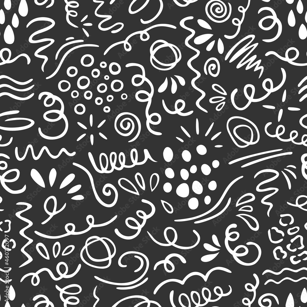 Vector seamless pattern with different doodles. Hand drawn design for wallpaper, wrapping, stationery, textile.