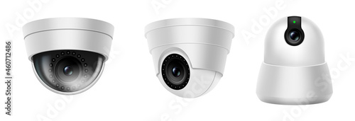 Digital security camera or cctv spy home secure equipment. Realistic dome cam set