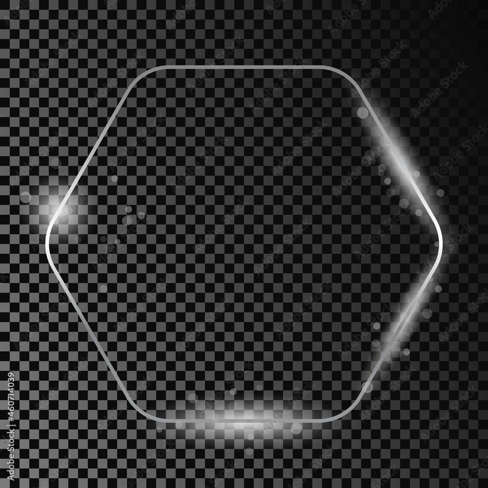 Silver glowing rounded hexagon frame with sparkles Silver glowing rounded hexagon frame with sparkles