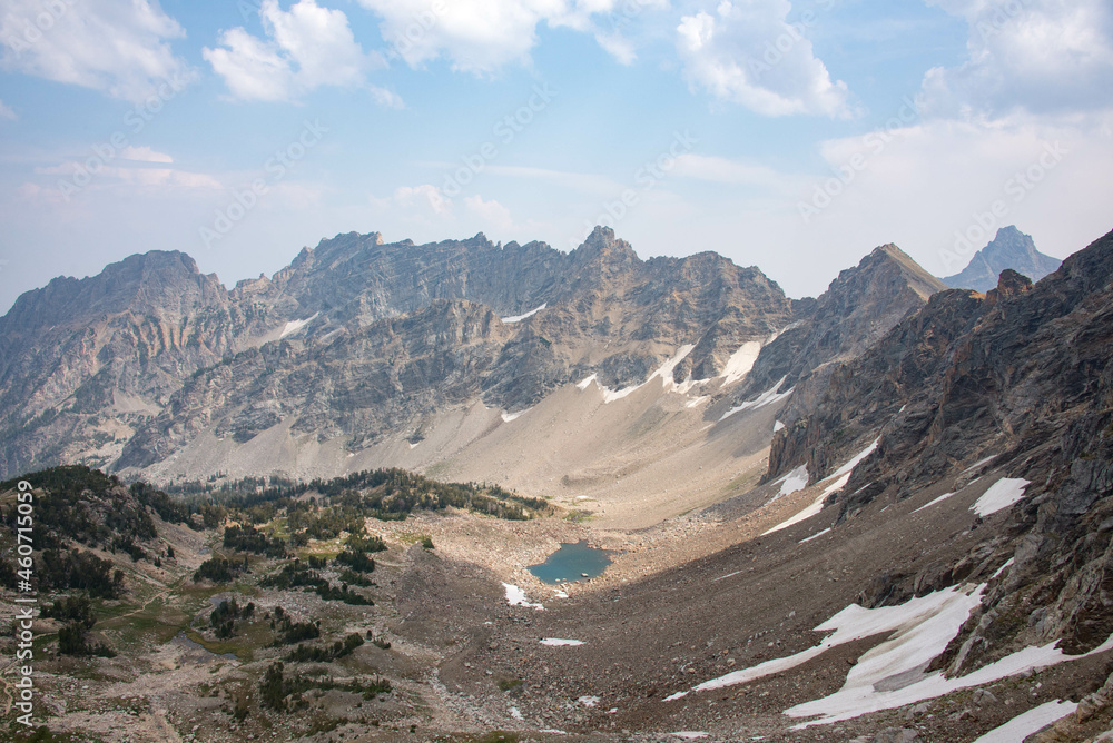 Landscape view from the Paintbrush Divide on the Teton Crest Trail, Grand Teton National Park, Wyoming, USA