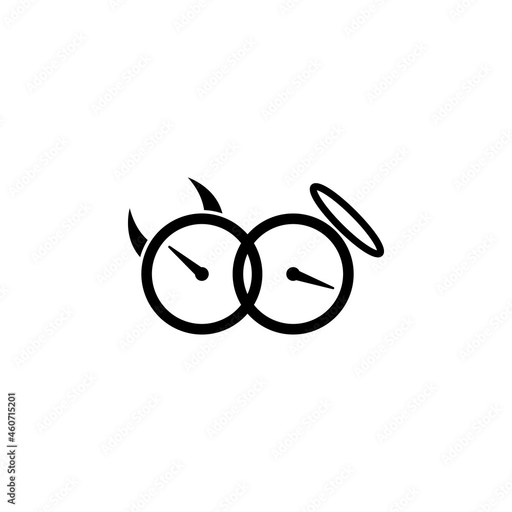 Clock. Horns, halo icon in Good and evil set Clock. Horns, halo icon in Good and evil set