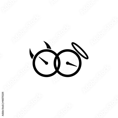Clock. Horns, halo icon in Good and evil set