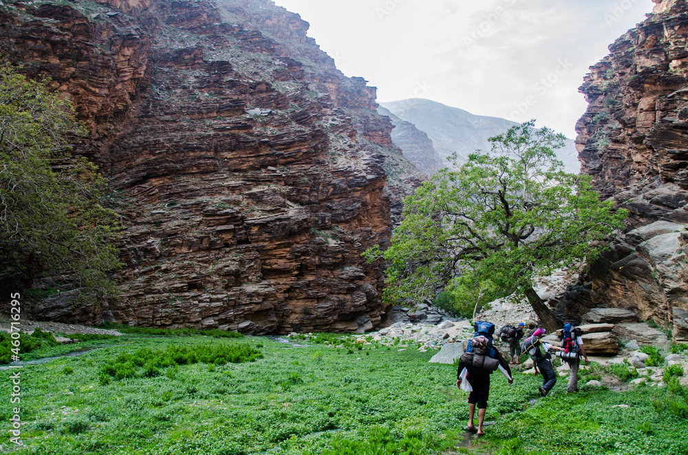 hiking in wild, high atlas mountains morocco 