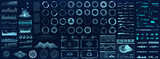 Hi-tech elements HUD, UI, GUI. Vector collection futuristic user interface graphic design set. Cyberpunk digital elements - circles HUD,  charts, frame, buttons, bars UI, callouts, arrow. Vector