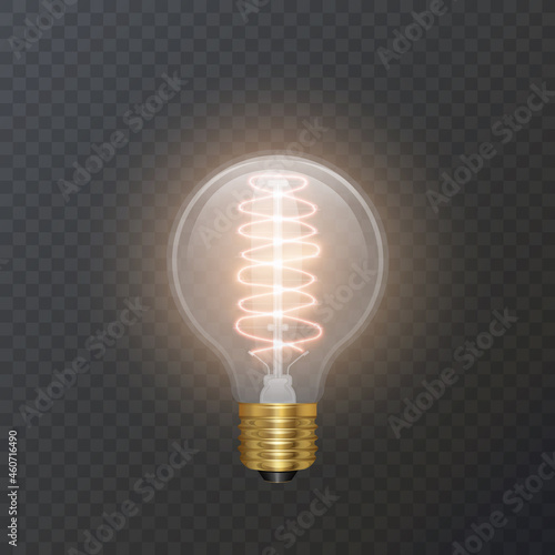 Realistic bulb in retro style, lamp looks good on dark substrate, Vector EPS 10 format