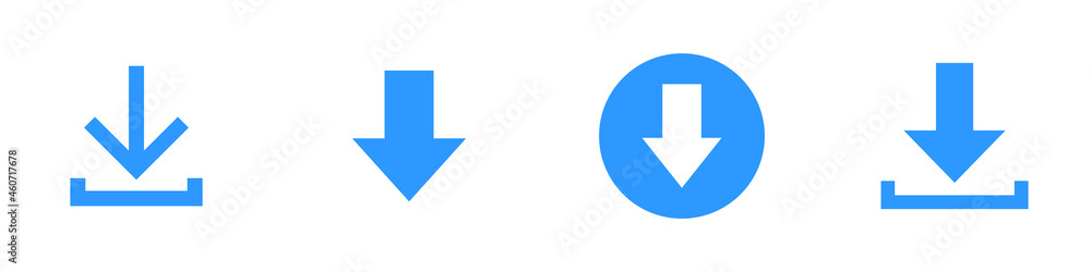 Conjunto de icono de descargar. Descargar archivo o documento. Concepto de botón de flecha de descargar. Ilustración vectorial, estilo azul Conjunto de icono de descargar. Descargar archivo o documento. Concepto de botón de flecha de descargar. Ilustración vectorial, estilo azul