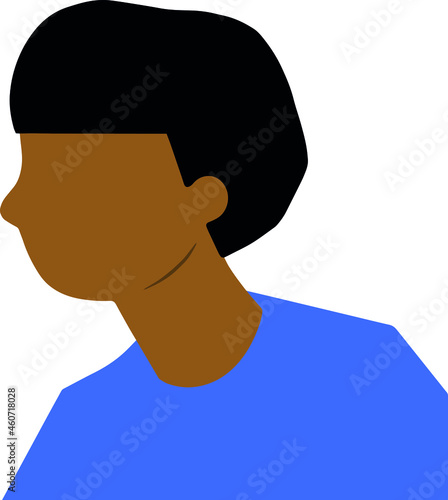 Vector chico de perfil con pelo corto negro y camiseta azul.