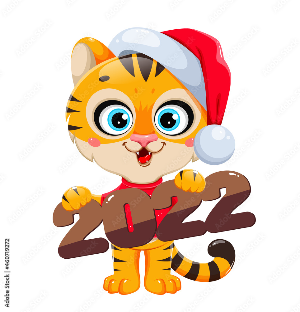 Merry Christmas. Cute cartoon character tiger Merry Christmas. Cute cartoon character tiger