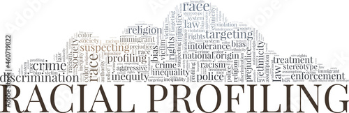 Racial profiling vector illustration word cloud isolated on white background.
