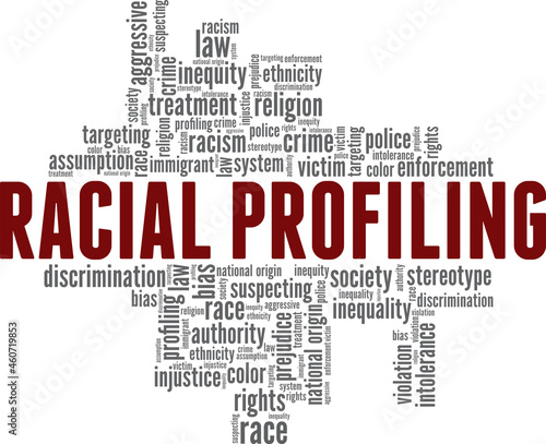 Racial profiling vector illustration word cloud isolated on white background.