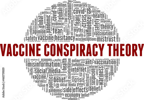 Vaccine conspiracy theory vector illustration word cloud isolated on white background.