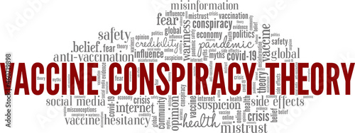 Vaccine conspiracy theory vector illustration word cloud isolated on white background.