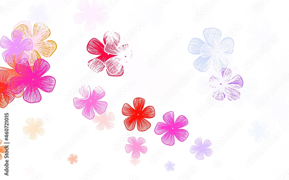 Light Blue, Red vector doodle background with flowers.