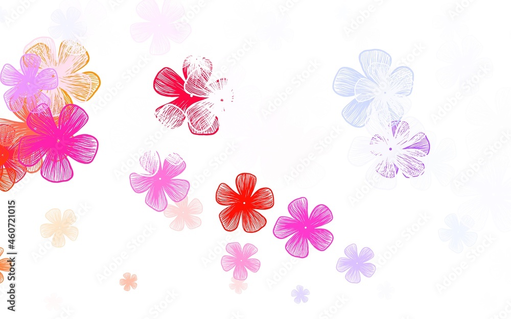 Fototapeta premium Light Blue, Red vector doodle background with flowers.