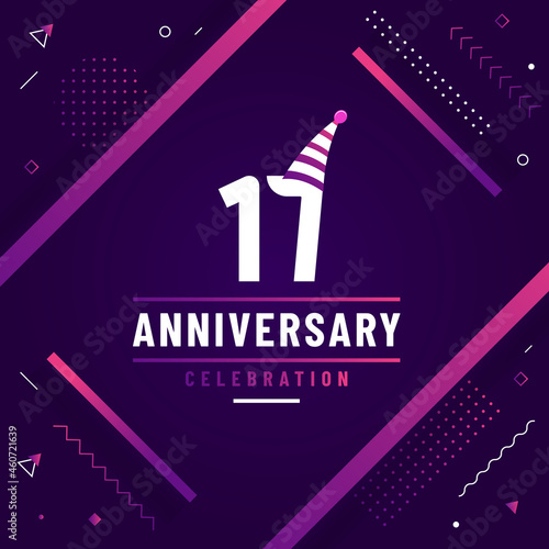 17 years anniversary greetings card, 17 anniversary celebration background free colorful vector.