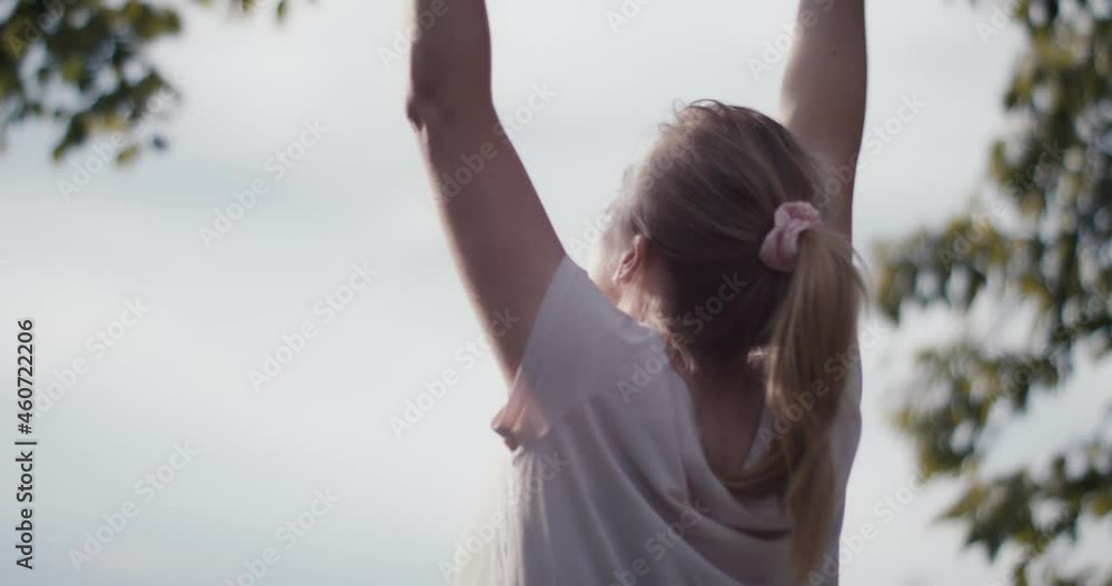 Woman practice yoga meditation relaxation exercise close up in nature Woman practice yoga meditation relaxation exercise close up in nature