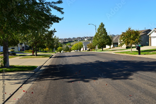 View of modern residential neighborhood in Bismarck, North Dakota. Clean streets, clean air and relatively low crime rate create a favorable living environment. © Tom