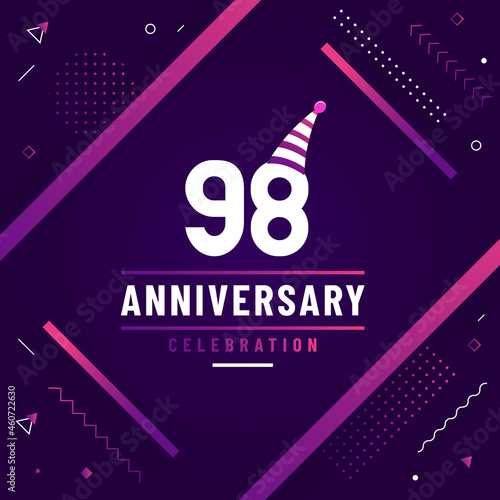 98 years anniversary greetings card, 98 anniversary celebration background free colorful vector.