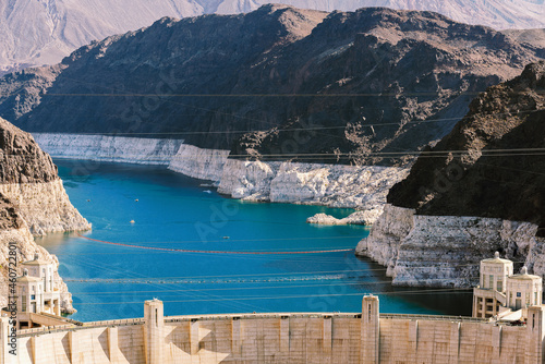  Lake Mead at Hoover Dam. The largest water reservoir in the US drops to a record low water level