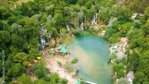 Aerial View Of Kravice Waterfall On Trebizat River In Bosnia and Herzegovina - drone shot photo