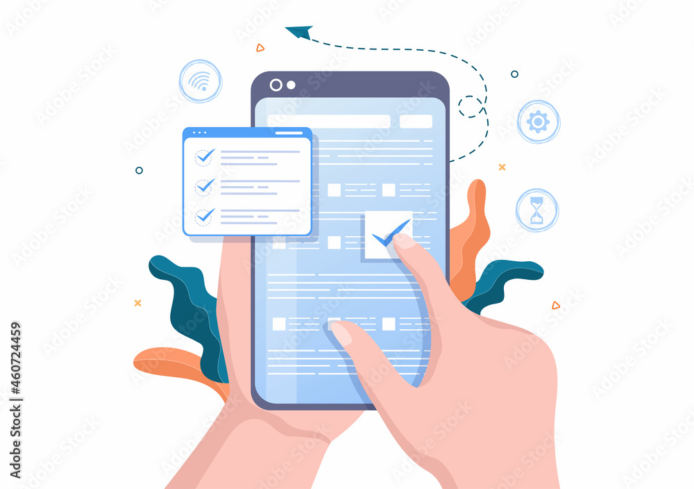 Online Testing Background Vector Illustration With Checklist, Taking Exam, Choosing Answer, Form, E-learning and Education Concept Online Testing Background Vector Illustration With Checklist, Taking Exam, Choosing Answer, Form, E-learning and Education Concept