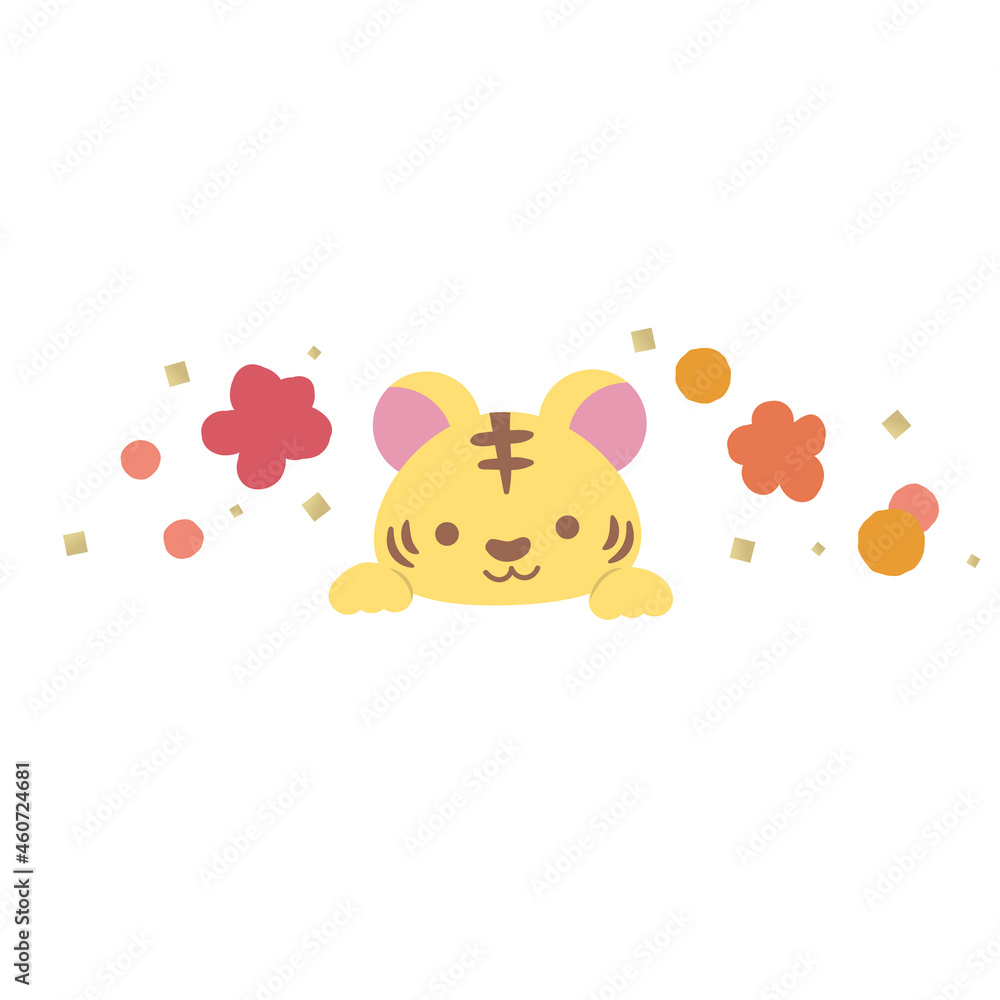 年賀状に使えるかわいい虎と梅のワンポイントイラスト 年賀状に使えるかわいい虎と梅のワンポイントイラスト