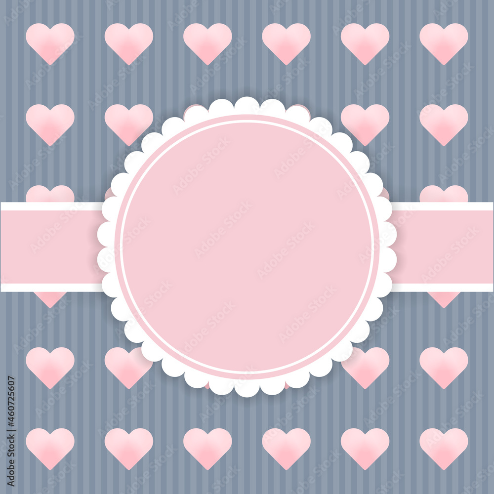Pink and blue template card with hearts. - Vector.