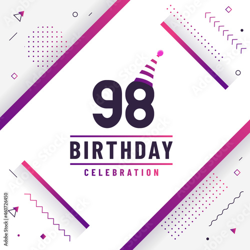 98 years birthday greetings card, 98th birthday celebration background free vector.