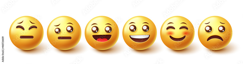 custom made wallpaper toronto digitalEmoji smileys character vector set. Smiley 3d emojis in happy and sad face reactions isolated in white background for emoticon characters design collection. Vector illustration.
