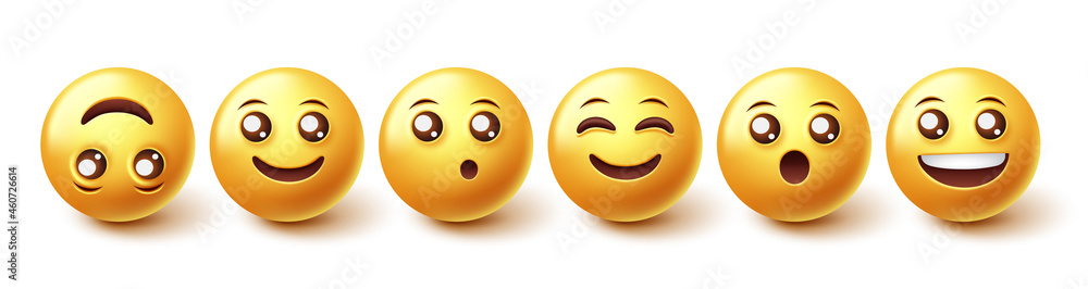 Emoji smiley characters vector set. Emojis character collection with happy and surprised facial expression in 3d graphic design isolated in white background. Vector illustration.
Emoji smiley characters vector set. Emojis character collection with happy and surprised facial expression in 3d graphic design isolated in white background. Vector illustration.