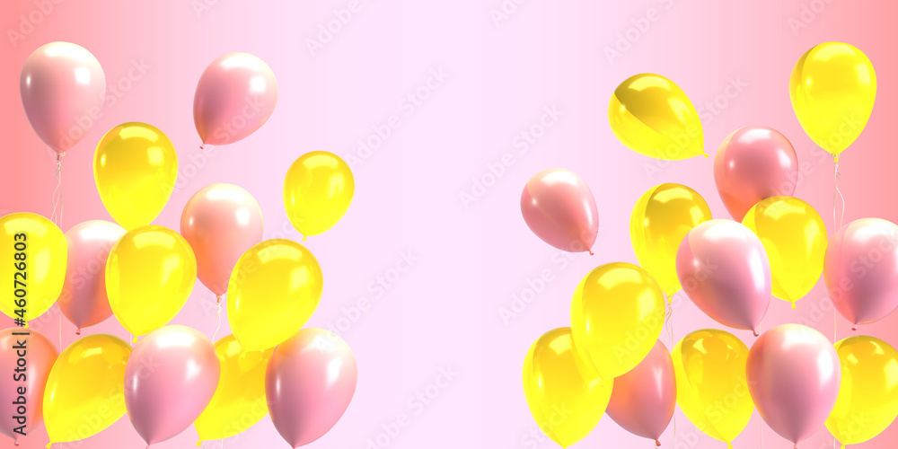 Balloon red pink yellow orange white colorful pastel background empty blank decoration ornament happy new year merry christmas and birthday valentine wedding married big sale festival.3d render