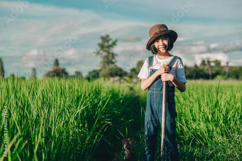 Kids smile and playing on organic rice fied photo