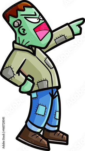 Funny frankenstein pointing at halloween night