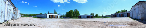 panorama of abandoned warehouses on the territory